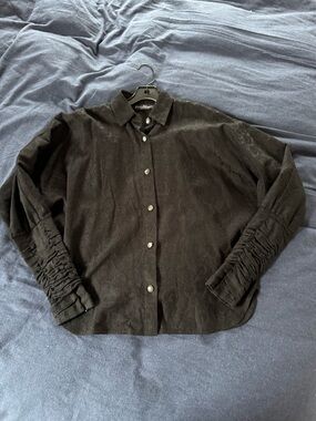 Ferragamo Black lace Button-Up Shirt with Ruched Sleeves